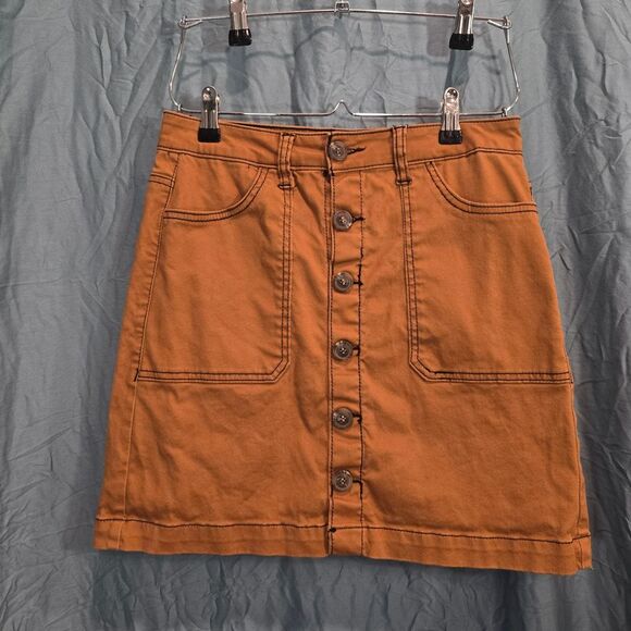 Kensie Button-Front Orange Mini Skirt - Picture 1 of 4